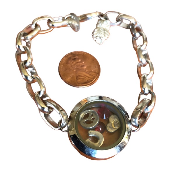 Origami Owl Silver Charm Bracelet with Rhinestones and Peace Sign - Picture 5 of 5